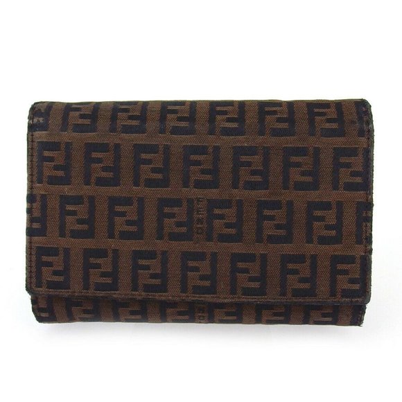 Authentic FENDI L-shaped zipper purse Zukkino canvas  ~ leather - Picture 1 of 9